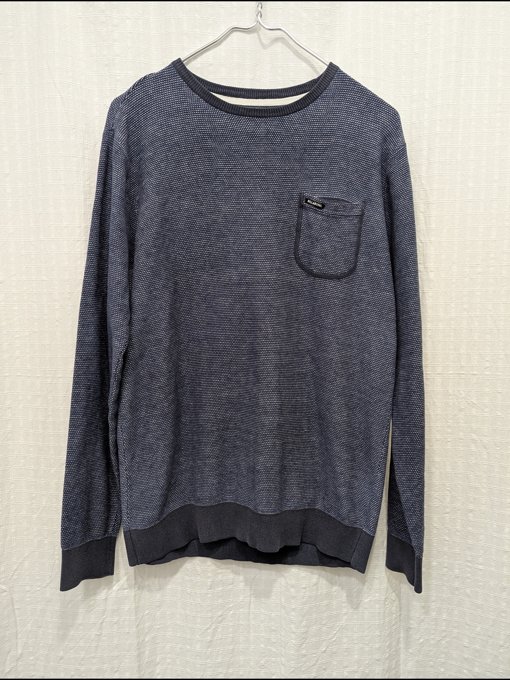 Billabong Men's Blue Textured Long Sleeve Pullover Crew Neck Shirt Large